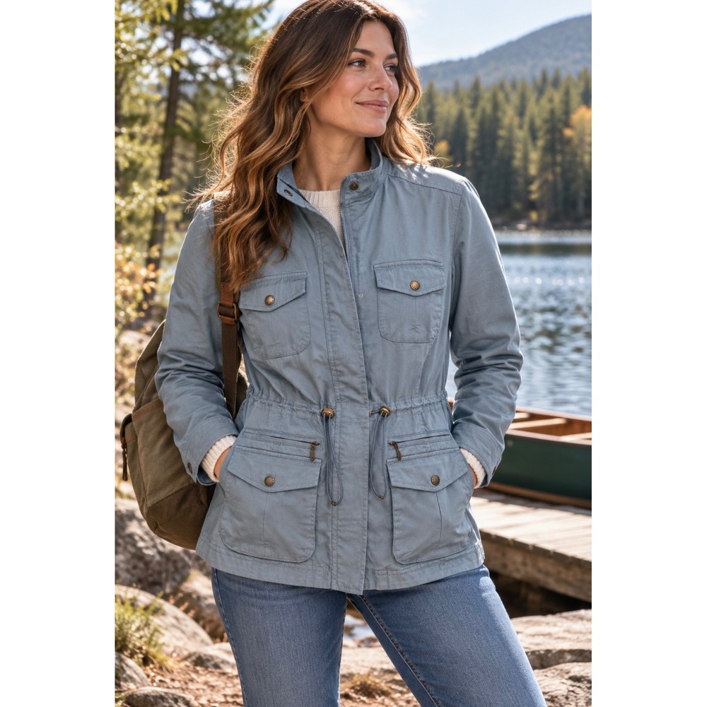 L.L.Bean Utility Field Jacket sz M Blue Cotton Twill Outdoors Hiking Minimalst
